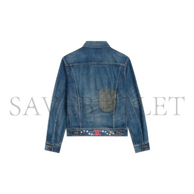 CELINE EMBROIDERED TRUCKER JACKET IN DARK UNION WASH DENIM RV0QQ930F.07DU CELINE EMBROIDERED TRUCKER JACKET IN DARK UNION WASH DENIM RV0QQ930F.07DU